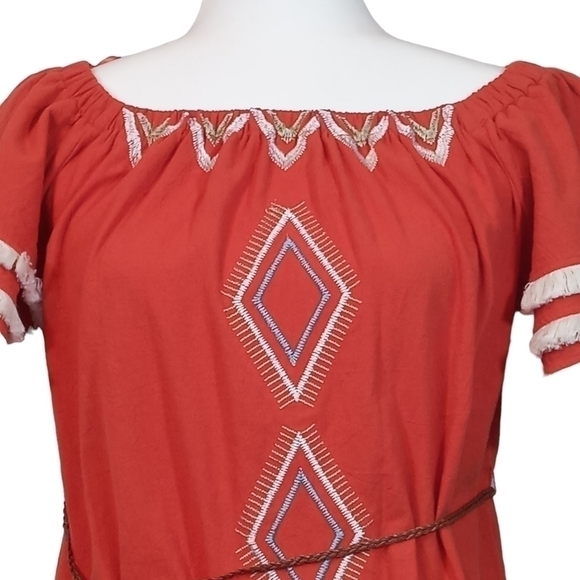L'ATISTE boho embroidered, off- shoulder tribal, belted, tassel dress Size- Med. - Picture 3 of 16